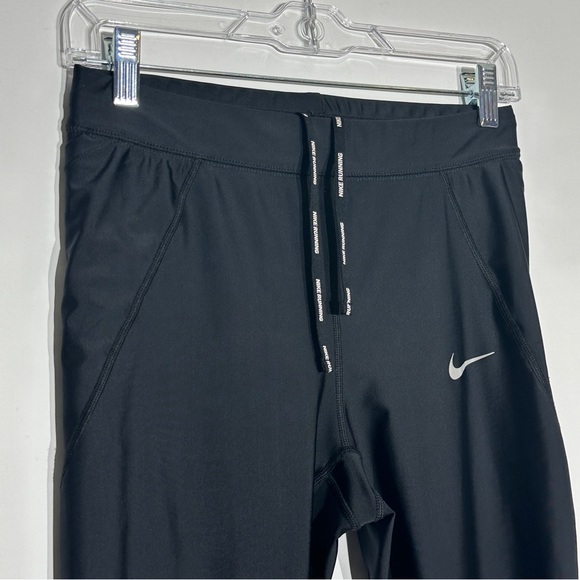Nike Womens Power Epic Run Crop Leggings Women's Dri-Fit Black Shiny Draw Waist - Picture 11 of 14